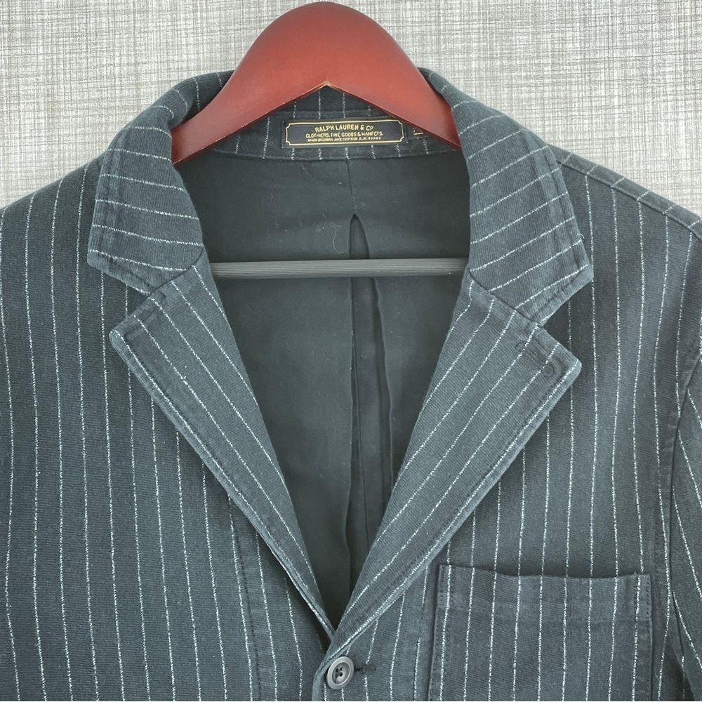 Ralph Lauren & Co. Clothiers Mens M Black Chalk Line Cotton Blazer Jacket 1024 - Picture 5 of 8